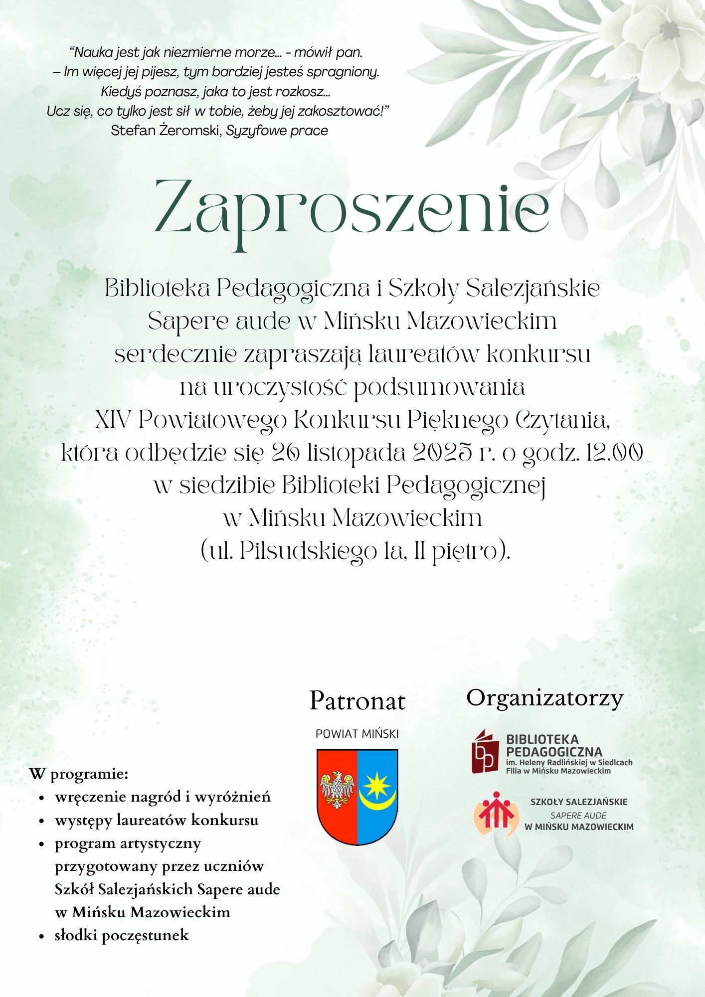 Gala XIV Powiatowego Konkursu Pięknego Czytania